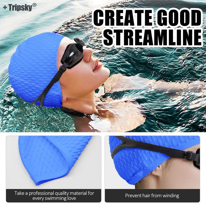 Tripsky Silicone Swim Cap,Comfortable Bathing Cap Ideal for Curly Short Medium Long Hair, Swimming Cap for Women and Men, Shower Caps Keep Hairstyle Unchanged (Dark Blue) - Image 5